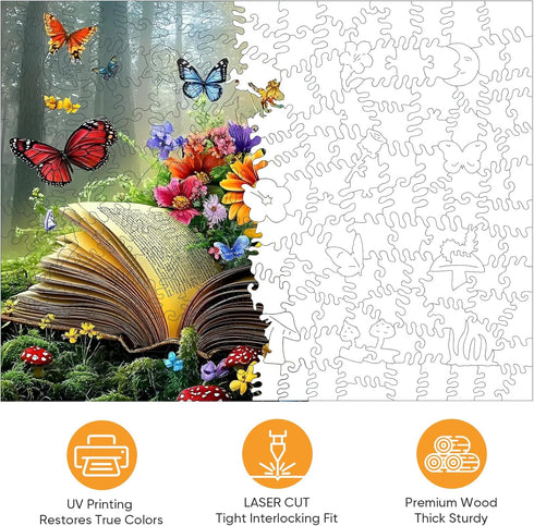 500 18.9 14.2 Mocfesk Wooden Puzzles for Adults, Mother's Day Book Puzzles Pieces, Unique Shaped Butterfly Flower