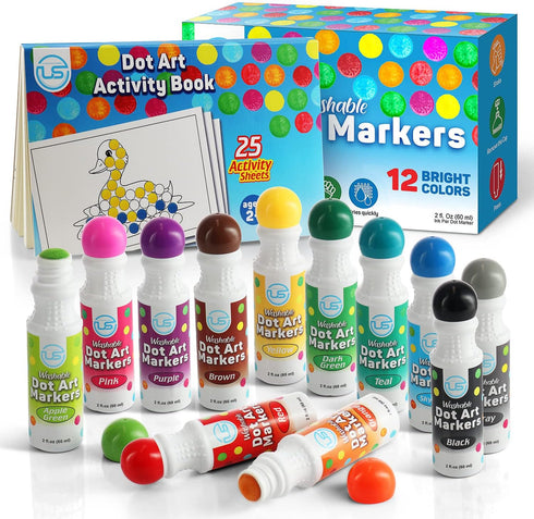 Dot Markers | Bingo Daubers, 12 Washable Color Dot Markers for Toddlers, Bingo Markers, Toddler Arts and Crafts