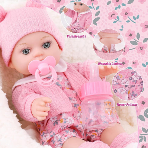 12" Set 3+ DOTVOSY Baby Doll with Clothes and Baby Carrier for Dolls Reborn Baby Doll Accessories Include Feeding