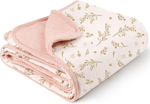 Konssy Muslin Baby Blankets for Girls, 100% Cotton Crib Blanket, Super Soft Lightweight Nursery Blankets 40"x36" (Pink