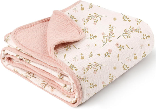 Konssy Muslin Baby Blankets for Girls, 100% Cotton Crib Blanket, Super Soft Lightweight Nursery Blankets 40"x36" (Pink
