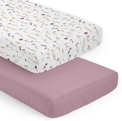 Sweet Jojo Designs 2-Piece Baby Crib Sheets Set (Boho Garden Purple Floral)