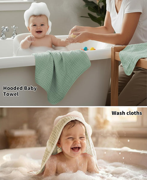 TRYISDICDVC 6Pcs Washcloths,32"x 32" Baby Muslin Hooded Bath Towels and Muslin Cotton Hooded Baby Towels for Newborn