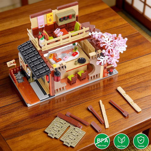 8+ 763 Toy Building Block, Japanese Sushi Shop Model Kit, Compatible with Regular Size Brick, Creative Construction