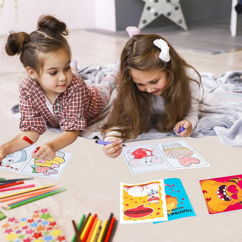 90shine 100PCS Valentines Day Mini Coloring Books Gifts for Kids Bulk, Valentine Crafts Goodie Bag Stuffers Exchange