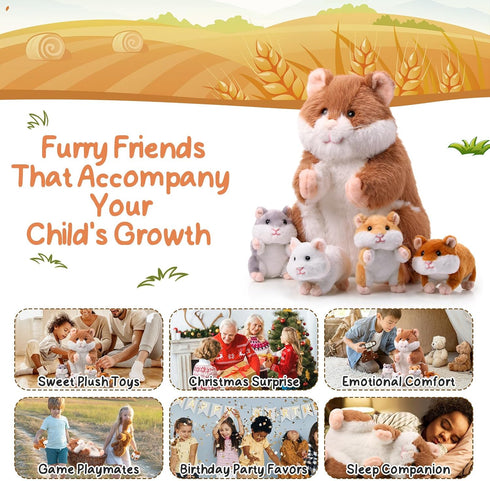 5 Set 14 Inch Mommy 4 Deekin Pcs Hamster Stuffed Animal Hamster with Cuddly Plush Babies in Belly Cute Plush Toys Gifts