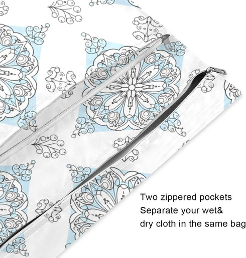 Burbuja 2 Pack, 2 Ornate Mandala Medallions Wet Dry Bags for Baby Cloth Diaper Waterproof Reusable Wet Bag