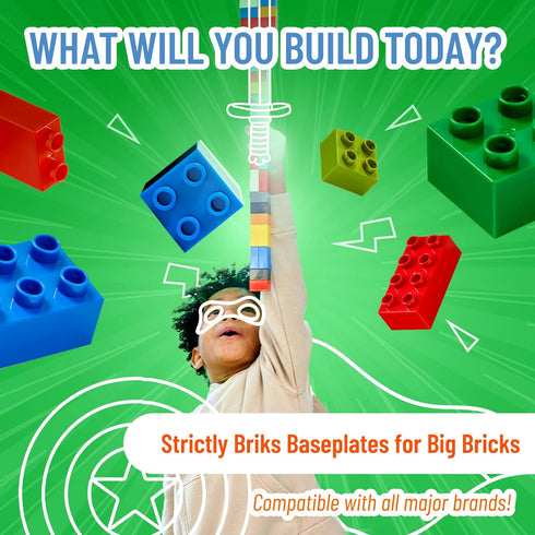 12.5 15 inches Strictly Briks Mega Toy Building Block Baseplate, Beginner Bricks Stackable Plate, Large Pegs