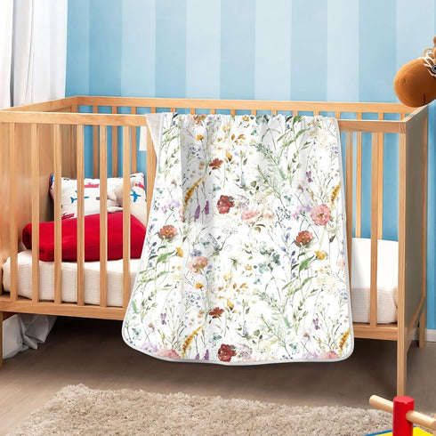 SDMKA Cozy 30 40 Inch Baby Blankets for Boys Girls Watercolor Wildflower Super Soft Warm Crib Blanket Double Layer
