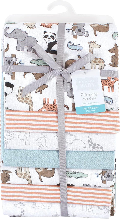 (Pack 2) Hudson Baby Unisex Baby Cotton Flannel Receiving Blankets Bundle, Zoo Animals, One Size