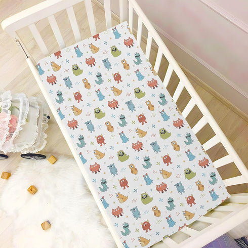 SDMKA 28x52 Inch Cute Monsters Crib Sheets for Boys Girls - Portable Microfiber Fitted Crib Sheet for Standard Crib