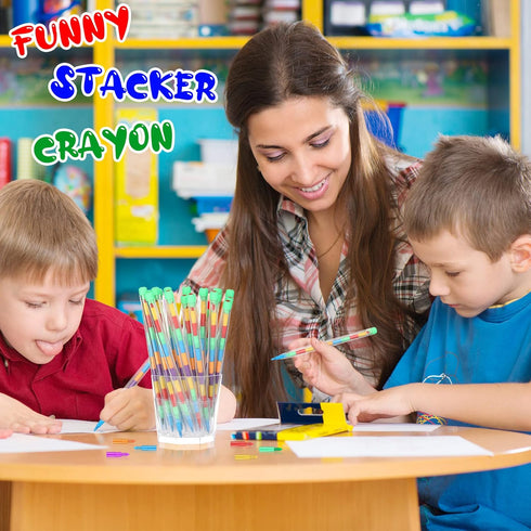 60 Pcs Stacking Crayons - 10 Interchangeable Colors Stackable Buildable Crayons, Rainbow Pencils for Kids, School,