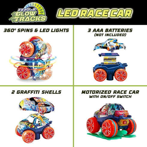 USA Toyz Zero-G Glow Race Track for Kids - 210pcs Glow in the Dark Flexible Race Car Track Set with Suction Cups, Slot