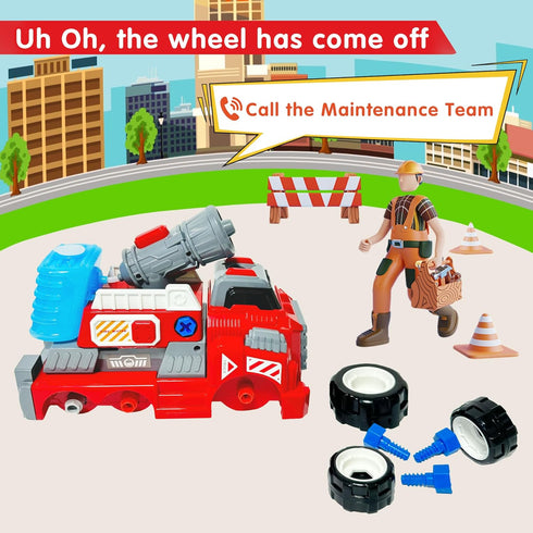 11inches 3-5 6-8 Set Large Take Apart Fire Toy Trucks for Boys Girls Kids Year Old Fire Rescue Vehicles with Electric