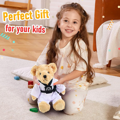 Houwsbaby Taekwondo Teddy Bear Stuffed Animal, Adorable Karate Bear Plush Toy for Kids, 8''