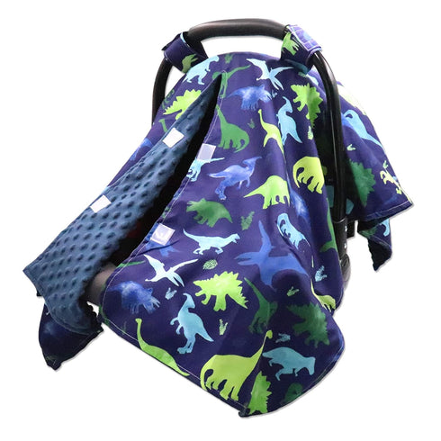 TANOFAR Car Seat Cover Baby, Peekaboo Opening Infant Car Seat Cover for Winter, Warm & Cozy Blue Dinosaur