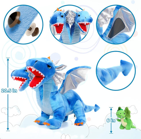 5 Set, Mommy 4 20 inch, Tezituor Double Headed Dragon Stuffed Animal with Wings, PCs Stuffed Dinosaur Plush Toys Dragon