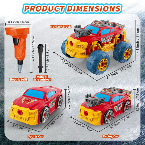 Pup Go 3-in-1 46Pcs 3 4 5 6 7 8 9 Take Apart Car for Boys with Electric Drill, Construction Toy Truck, Build Your Own