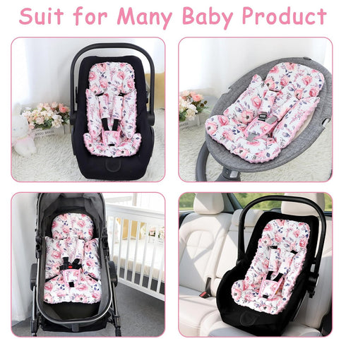 3 Set, 3 1 SWESEN Infant Car Seat Insert with Strap Covers Car Seat Head Support Baby for Girls, Soft in Baby Car Seat