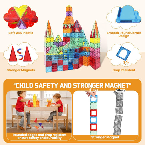 130PCS Set 2 3 4 5 6 7 8+ Paaxido Magnetic Tiles - Magnetic Blocks for Kids, Magnet Tiles Building Blocks with Cars
