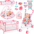 deAO Baby Doll Stroller Crib Bed Nursery Role Play Set, Baby Doll Accessories with Travel Cot and Foldable Stroller