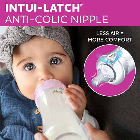 2 3+ 100% 2-Pack Chicco Duo Glass-Lined Baby Bottle Intui-Latch Nipple with Anti-Colic Valve, Stage Medium Flow