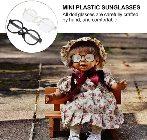 NUOBESTY 2pcs Doll Eyewear, Doll Glasses for 15-20cm Dolls, Mini Costume Supplies (Black Transparent)
