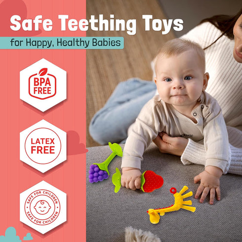 Baby Teething Toys 6-Pack, Food Grade Silicone Teether Set, Freezer Safe, BPA-Free for Babies 0-6 Months