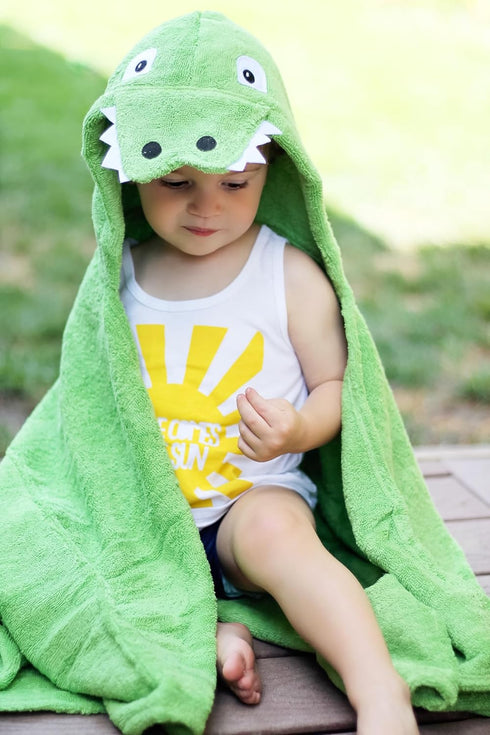 2-8 100% Hooded Baby Towel for Kids | Large Cotton Baby Towel for Boys or Girls | Unisex Cute Alligator Bath Towels