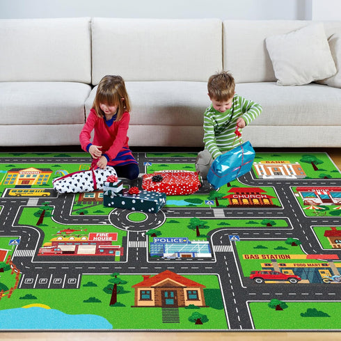DINSUMRUG (59X39.4 INCH, 1) Kids Carpet Car Play Rug, City Life Traffic Road Kids Rug Playmat,Non Slip Children