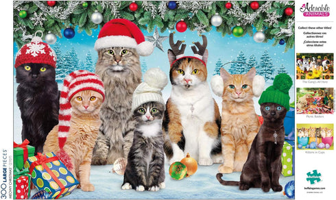 Buffalo Games Meowy Christmas – 300 Piece Jigsaw Puzzle for Adults, Finished Size 21.25 x 15.00