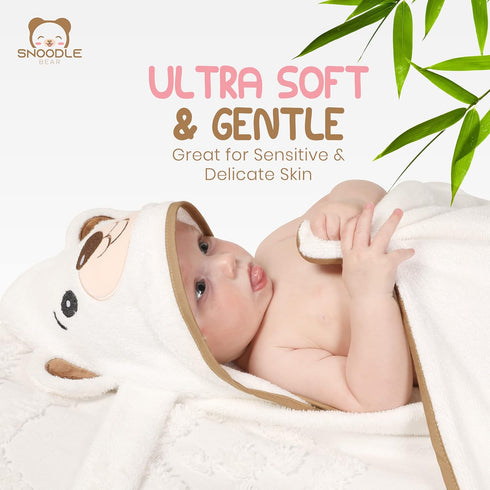 Snoodlebear Set Hands-Free Rayon Bamboo Hooded Baby Towel Extra Large for Boys and Girls Organic Rayon Bamboo Soft Baby