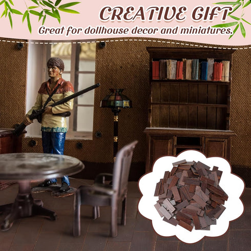 400 Pcs Miniature Dollhouse Flooring - 1:12 Scale Mini Wooden Floor Boards, Geometric Bamboo Doll House Furniture, Brown