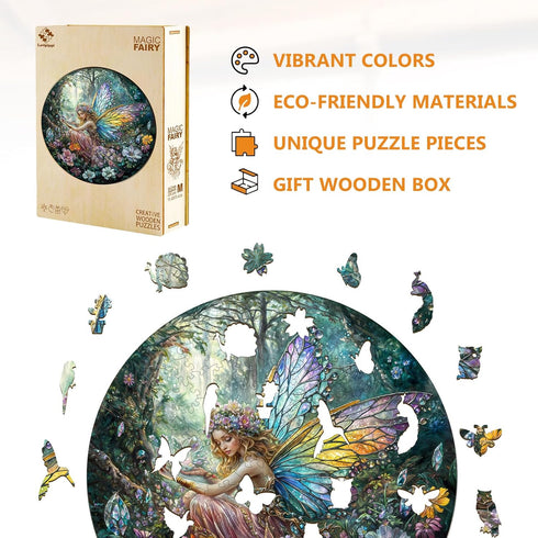 Decor(L-13.4 13.4in 300pcs) Wooden Puzzles for Adults, Magic Fairy Wood Puzzles Adult, Unique Animal Shaped Wooden