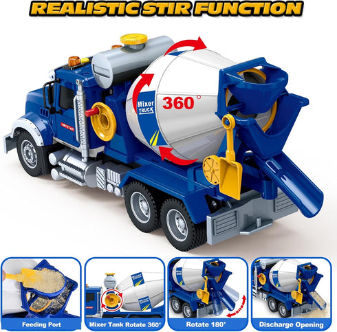 3 4 5 6 SpringFlower Toddler Trucks Toy, Large Mixer Truck Toy with Lights & Sounds, Truck Vehicle Boy Toy for Year Old