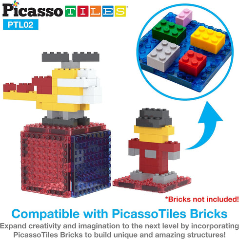 PicassoTiles Magnetic Brick Tiles STEM Building Block Set, Creative Magnetic Tiles Construction Toy Educational