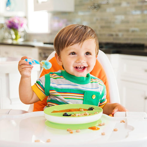 Munchkin Stay Put Suction Plates - Baby and Toddler, 3 Divided Sections, Blue/Green