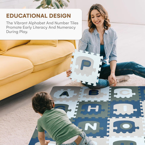72x72-Inch CHILDLIKE BEHAVIOR Baby Play Mat - Soft Foam Interlocking Tiles with ABC and Numbers - Educational Activity