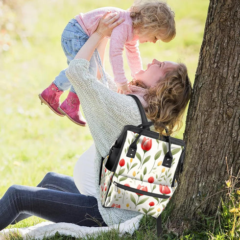 Hsnar Backpack Blooming Tulip Flower Waterproof Diaper Bag Large Capacity Baby Bag with Stroller Straps, Multi-Pocket