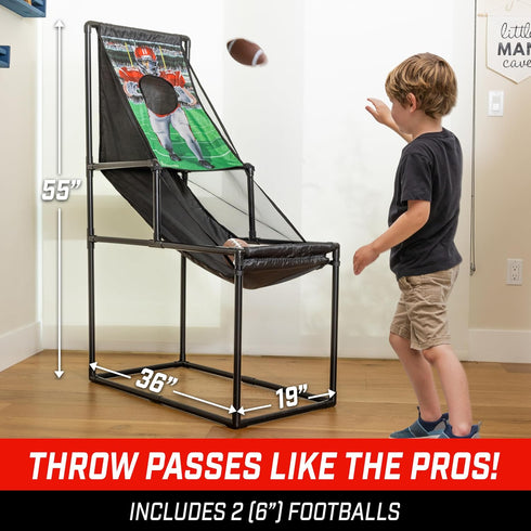 GoSports 2 in 1 Basketball Hoop & Football Toss Target Arcade Game for Kids Ages 3-6 - Indoor & Outdoor Toy Includes 2