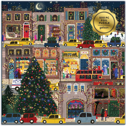 Galison Winter Lights Foil Puzzle 500 Pieces – Holiday Jigsaw Featuring Festive City Scene by Joy Laforme