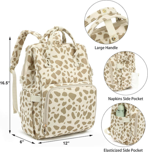 Xunteny Backpack Corduroy Diaper Bag for Women, Large Capacity Baby Bag for Mom and Girls Boys with Stroller Straps