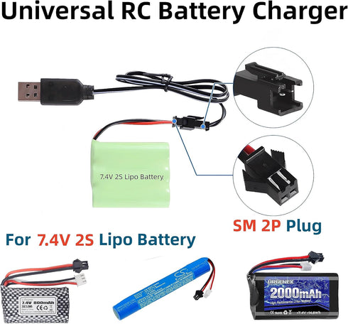 Aliwisdom 2 7.4V 2S Universal RC Battery Charger Cable with SM Pin Connector Plug for Lipo Battery, Compatible with RC