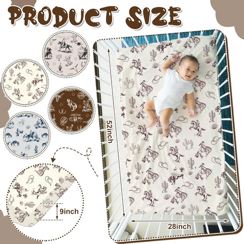 VitalCozy 4 Set 52 28 8 Inches Pcs Vintage Western Cowboy Crib Sheet Newborn Bedding Nursery Baby Sheets for Girl Boys