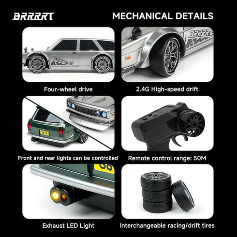 BRRRRT 4WD Car,1:24 Car,20KM/H 6+ High Speed RC Drift Remote Control Mini RC Drift Car with LED Lights,Adjustable High