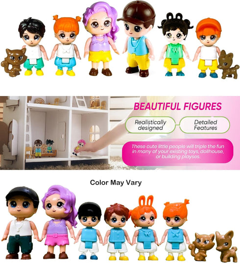 FUNERICA Dollhouse People Figures Playset, Dollhouse Family Little People Figures with Pets, Doll House Accessories