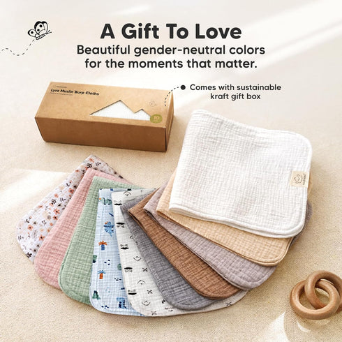 10-Pack 100% 21x10 KeaBabies Organic Muslin Burp Cloths Baby Boy, Girl Cotton Muslin Burping Cloths for Babies