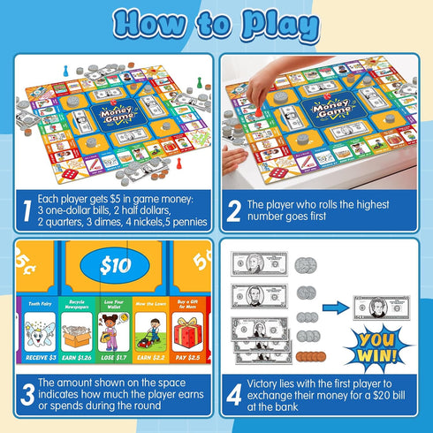 Torlam Money Board Games for Kids, Coins and Bills Toddler Pretend Play Toys, Money for Kids Learning Education