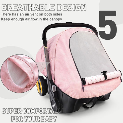 Coz(Pink) Waterproof Baby Car Seat Cover Compatible with Doona Car Seat and Stroller,Patented Windproof Car Seat Canopy