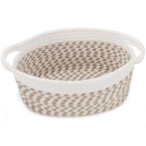 Abenkle Cute Small Woven Basket, 12"x 8" x 5", Decorative Gift Basket with Handles for Cat Dog Toys Storage